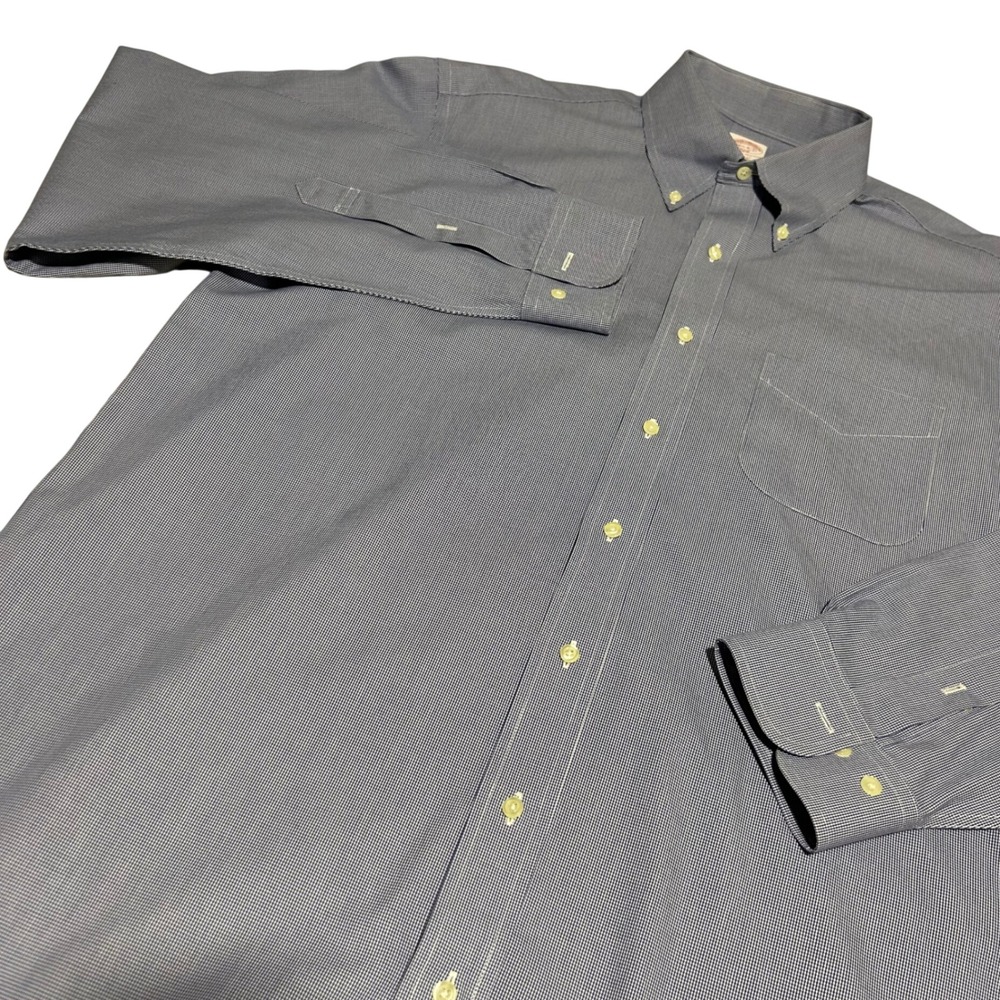 Brooks Brothers Button Down Shirt Mens 16.5 34-35 Blue Micro Houndstooth